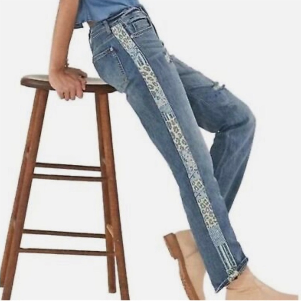 Pilcro Blue Boyfriend Jeans with Patterned Stripe